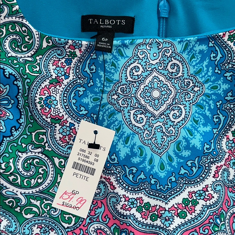 NWT TALBOT Vibrant Blue and Green Paisley Midi Dress Size 6P - Picture 12 of 12